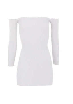 White Bardot Ruffle Detail Knit Dress