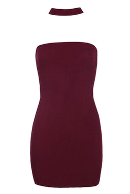 Wine Choker Bodycon Dress