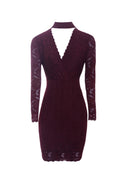 Wine Lace Choker Midi Dress