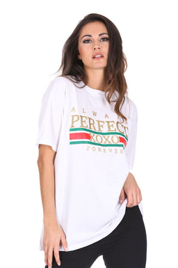White Always Perfect Slogan T-Shirt