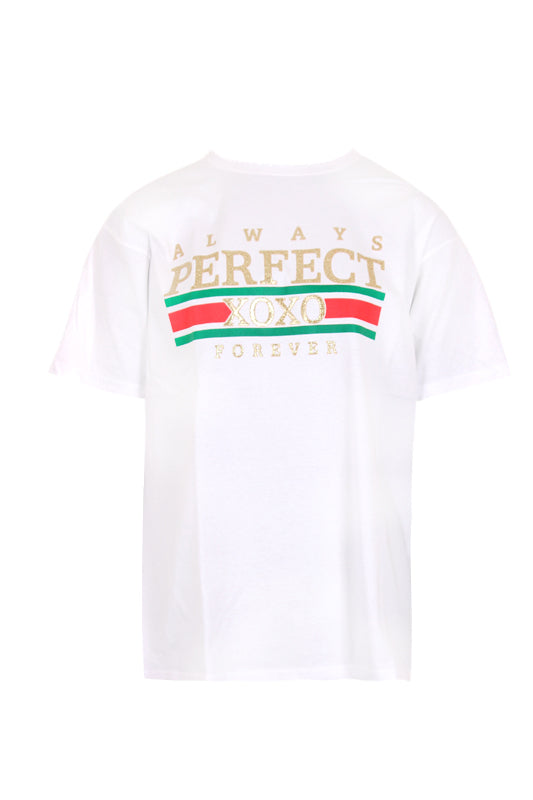 White Always Perfect Slogan T-Shirt