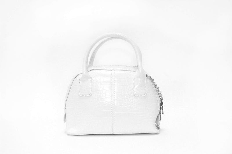White Croc Mini Bag With Silver Chain Strap