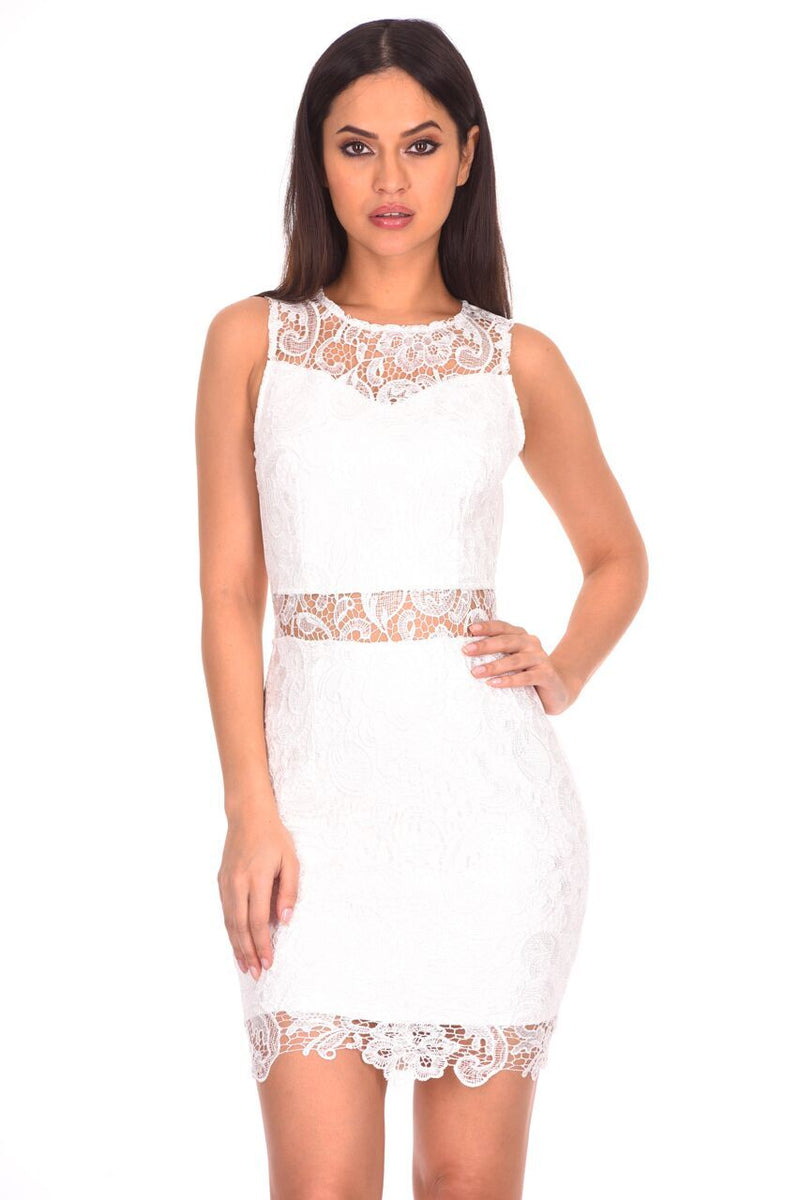 White Crochet Embroidered Mini Dress
