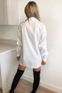 White Elasticated Sleeve Button up Dress