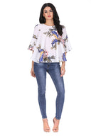 Cream Floral Flared Sleeves Top