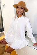 White Frill Hem Shirt Dress