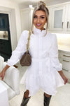 White Frill Skirt Button Up Shirt Dress