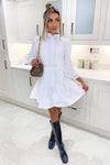 White Frill Skirt Button Up Shirt Dress