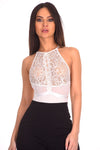 White Lace Mesh Open Back Bodysuit