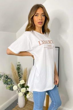 White Liberte Printed Oversized T-Shirt