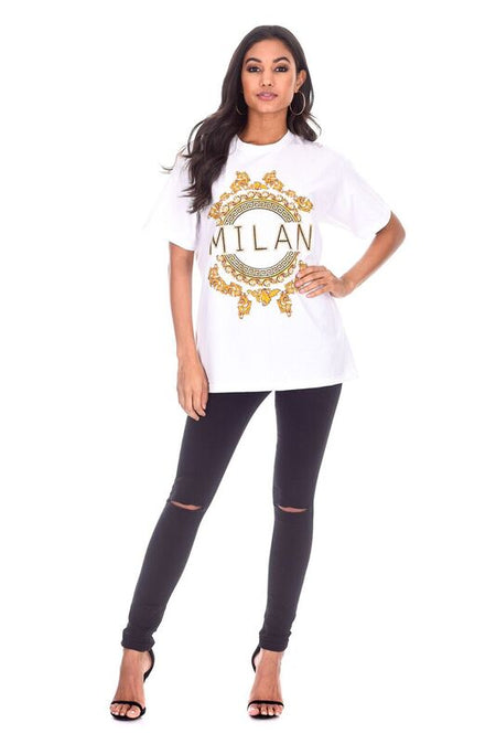 White Milan Slogan T-Shirt