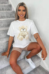 White Teddy Print Oversized Tee