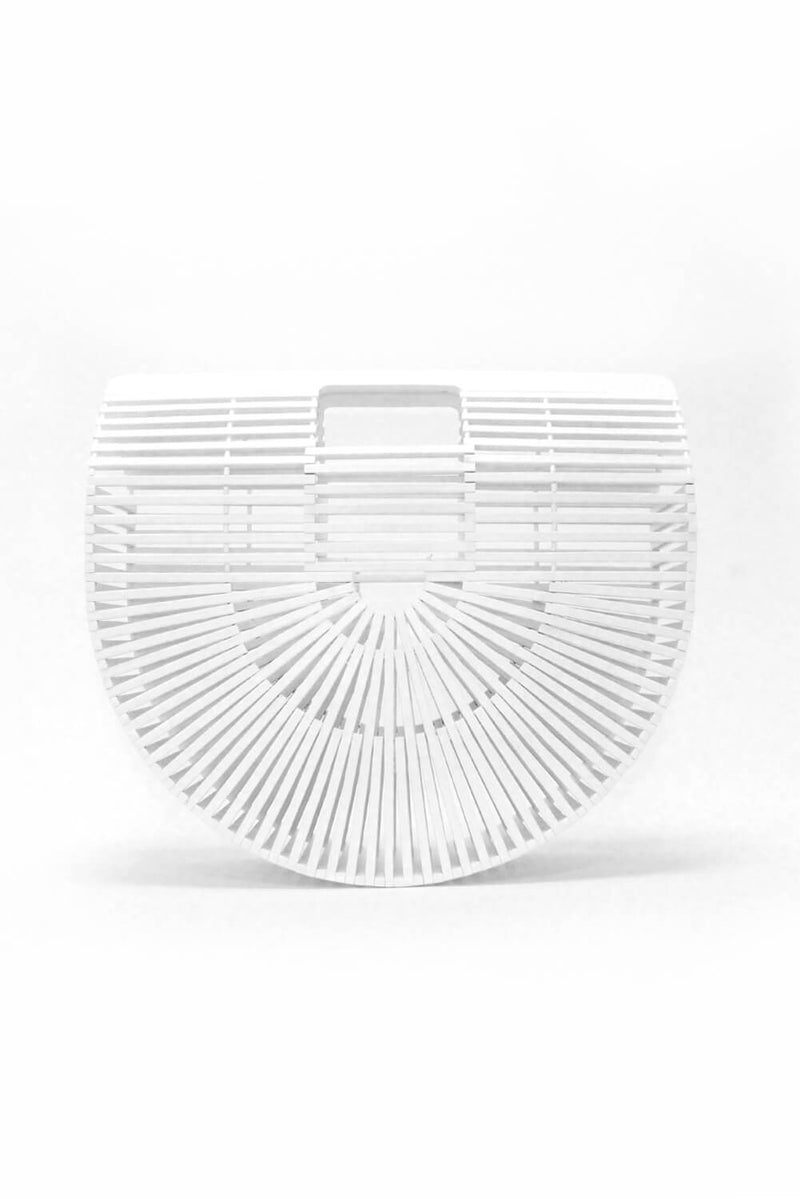 White Wooden Structured Clutch Bag