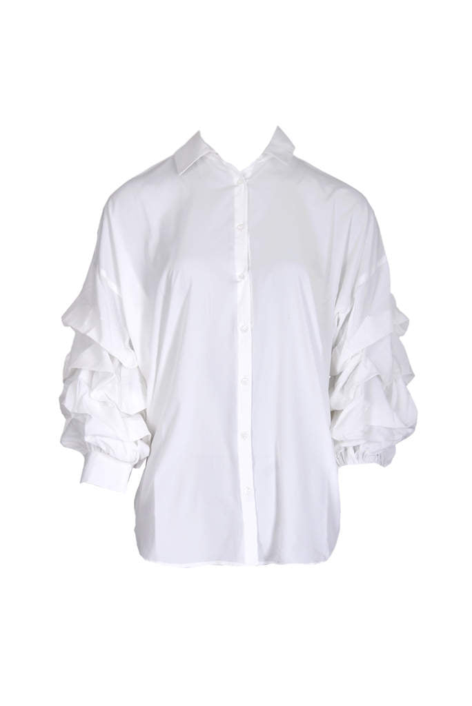 White Ruffle Sleeve Shirt