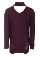 Wine Choker Ladder Cable Knit Jumper