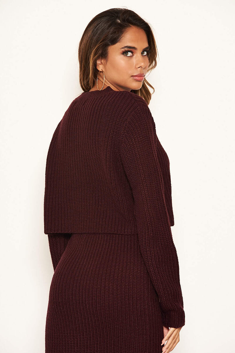Wine Cropped Knitted Jumper