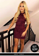 Wine Halter Lace Mini Dress