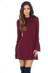 Wine High Neck Bell Sleeve Tunic