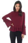 Wine High Neck Frill Top