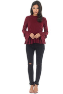 Wine High Neck Frill Top