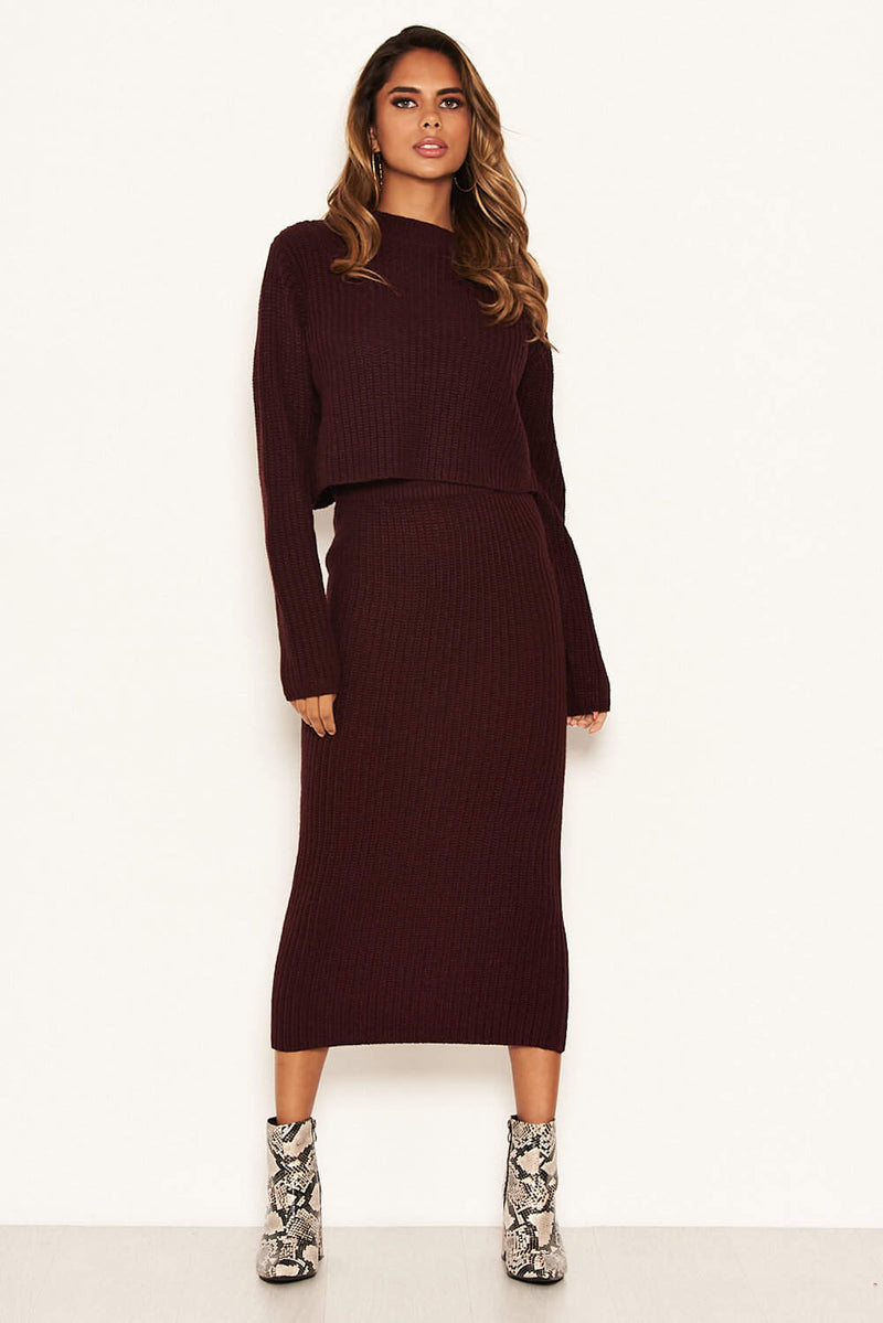 Wine Knit Skirt