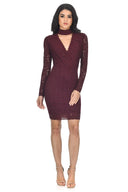 Wine Lace Choker Midi Dress