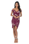 Wine Lace Cold Shoulder Wrap Dress
