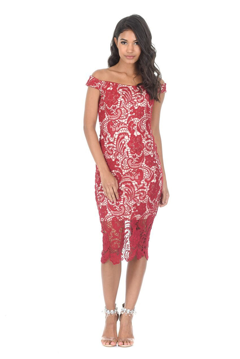 Wine lace best sale midi dress