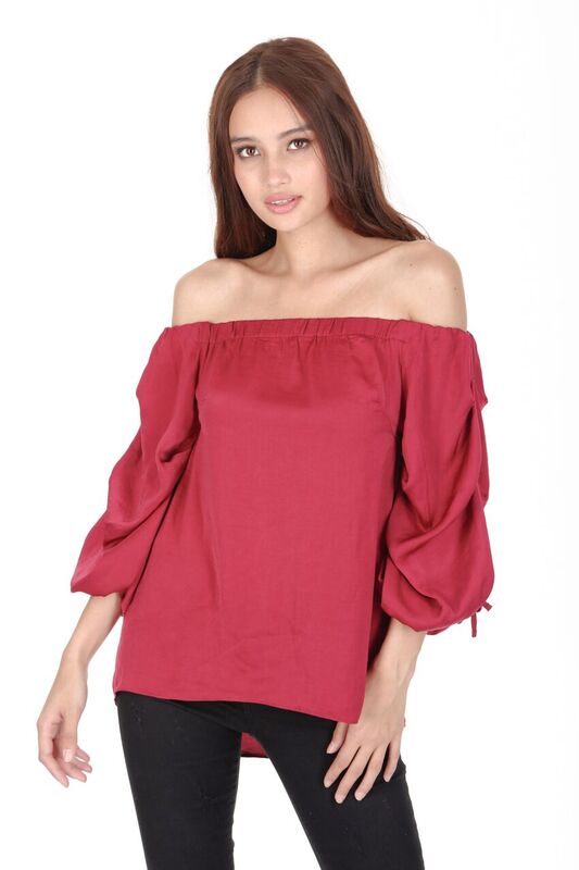 Wine Off The Shoulder Sleeve Detail Top