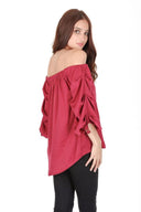 Wine Off The Shoulder Sleeve Detail Top