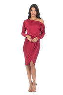 Wine Relaxed Shoulder Wrap Midi Dress