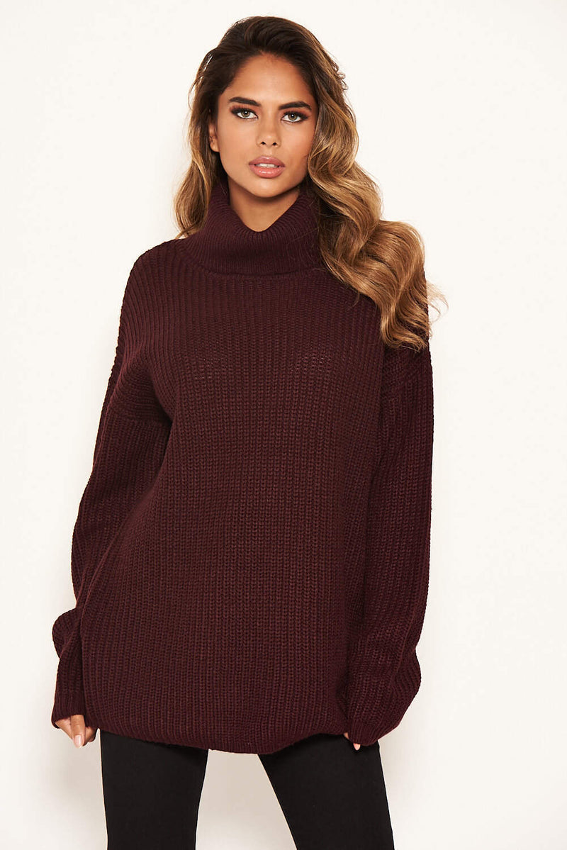 Wine Roll Neck Knit Jumper