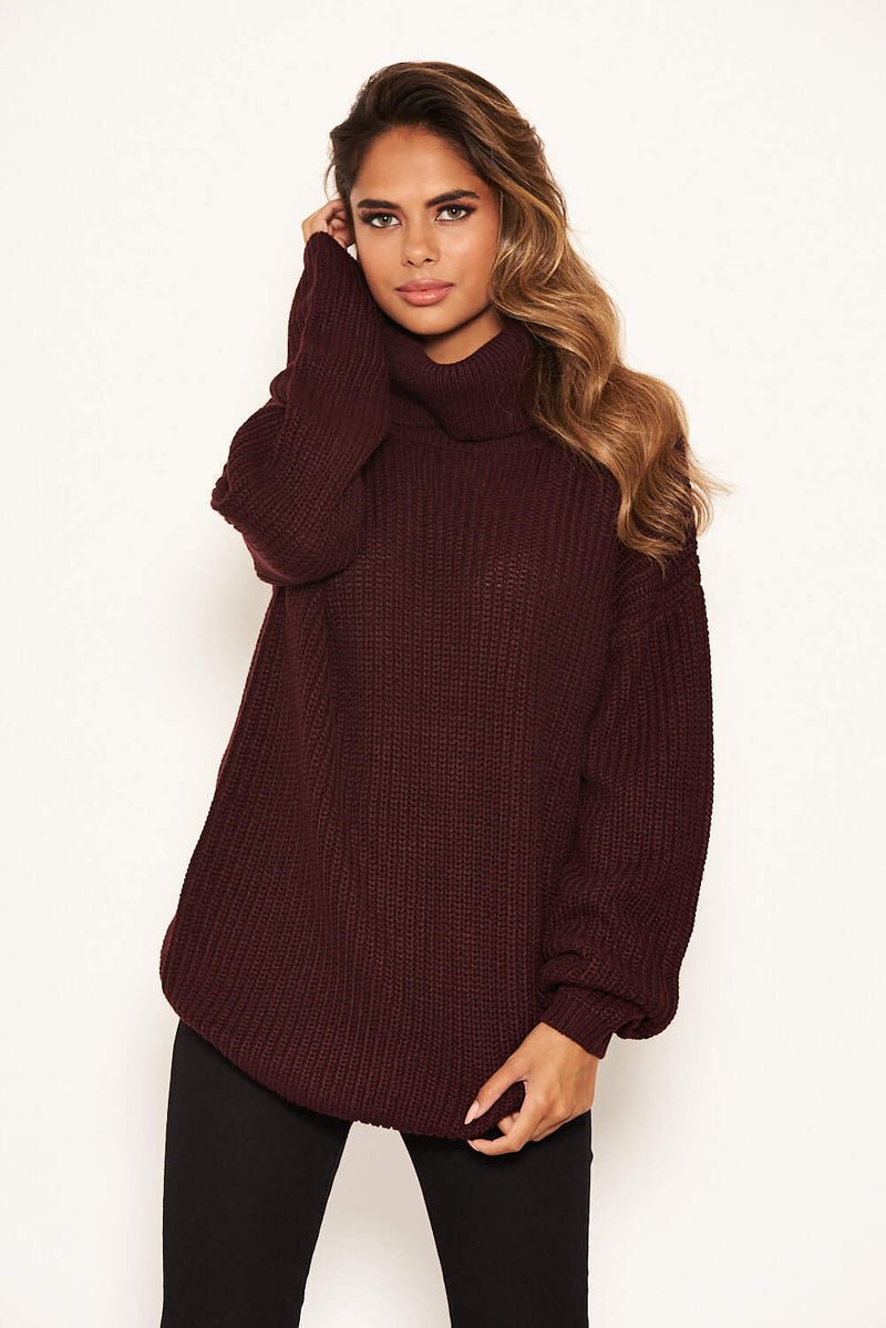 Wine Roll Neck Knit Jumper