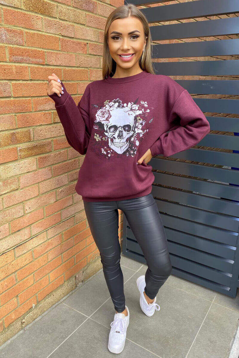 Wine Skull Print Sweatshirt