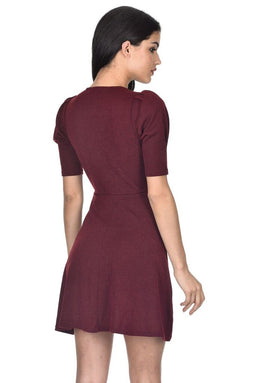 Wine Knitted Knot Front Dress
