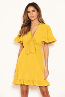 Yellow Ruched Front Frill Swing Dress