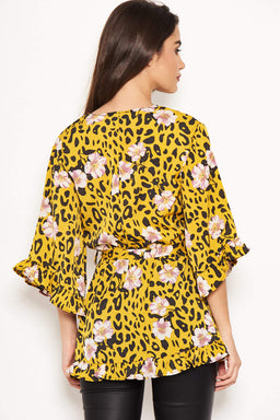 Yellow Animal Print Wrap Top