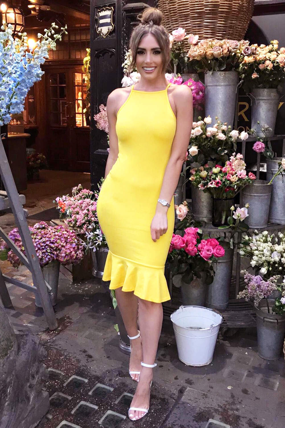 Yellow Bodycon Midi Dress With Frill Hem AX Paris Yellow Bodycon Midi Dress With Frill Hem AX Paris
