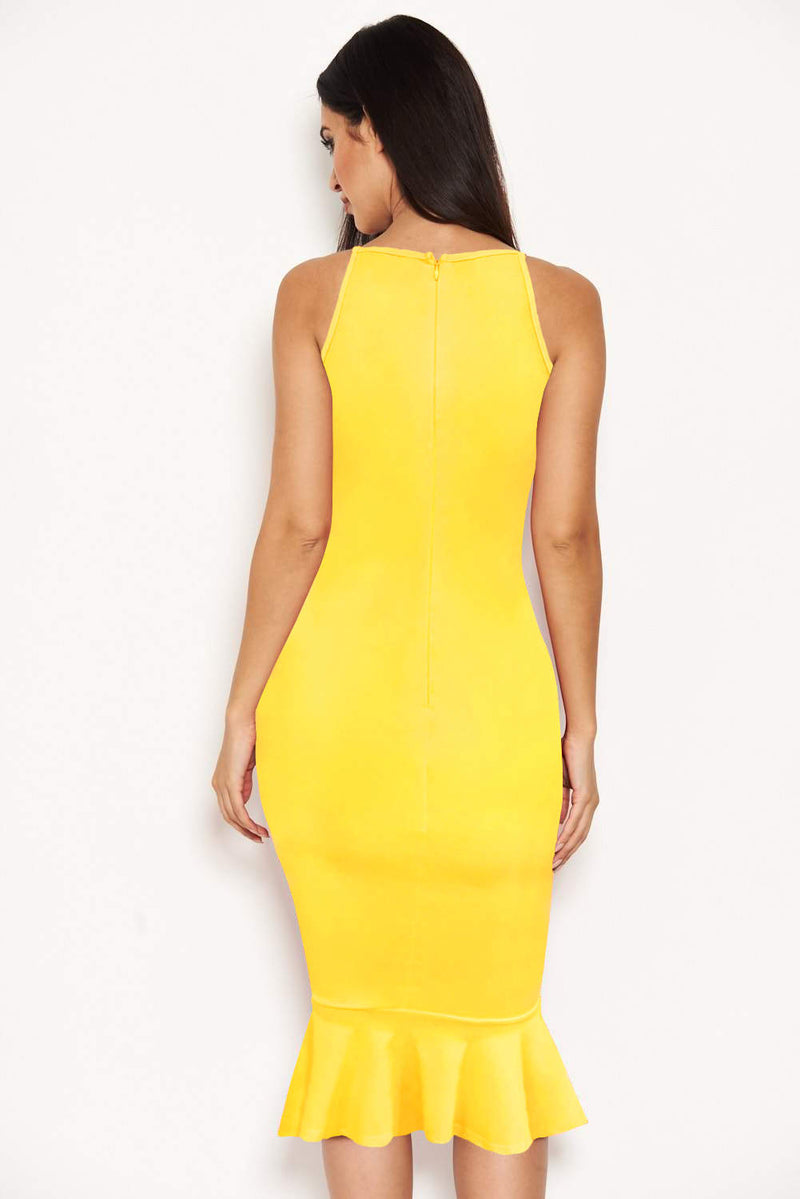 Yellow Bodycon Midi Dress With Frill Hem AX Paris Yellow Bodycon Midi Dress With Frill Hem AX Paris