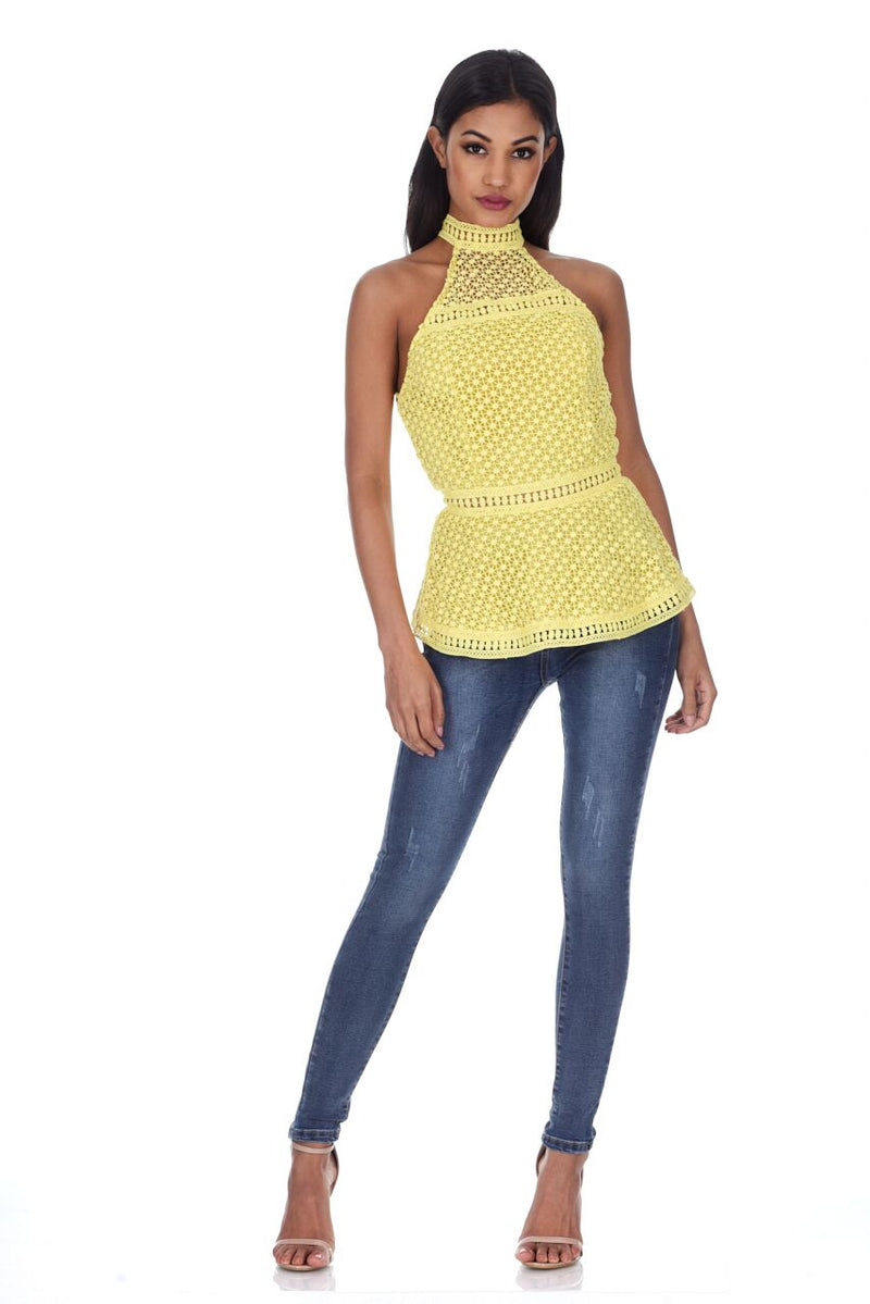 Yellow Crochet Peplum Top