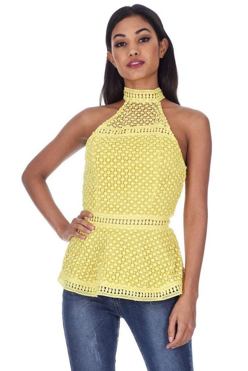 Yellow Crochet Peplum Top