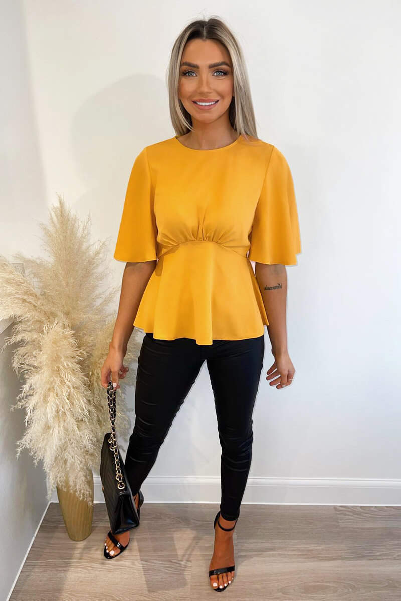 Yellow Flared Short Sleeve Blouse