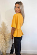 Yellow Flared Short Sleeve Blouse