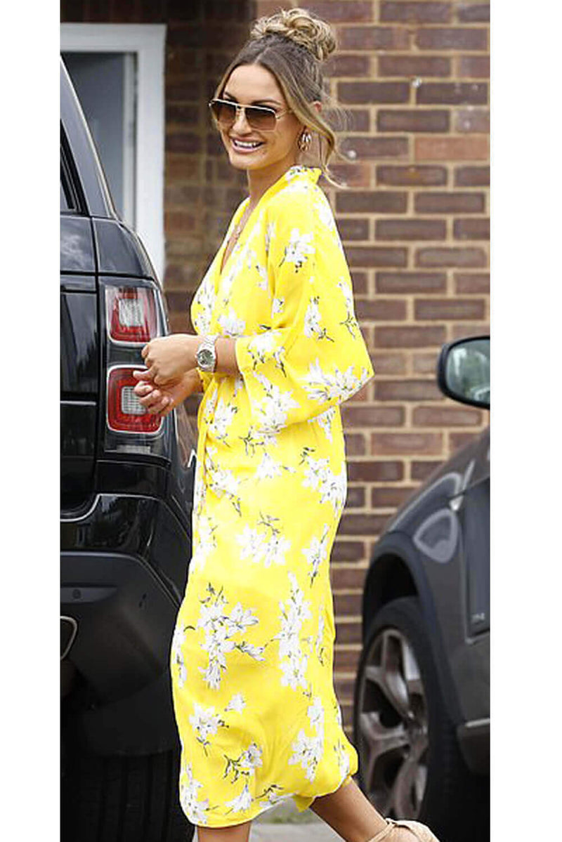 Yellow Floral Kimono Sleeve Maxi Dress