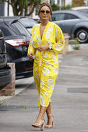 Yellow Floral Kimono Sleeve Maxi Dress