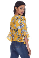 Yellow Floral Top With Flared Sleeves