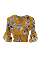 Yellow Floral Top With Flared Sleeves