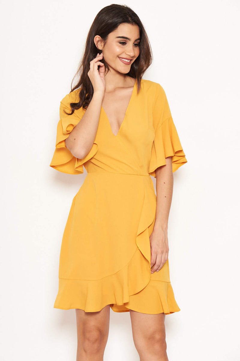 Yellow Frill Detail Wrap Dress