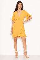 Yellow Frill Detail Wrap Dress