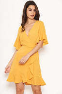 Yellow Frill Detail Wrap Dress